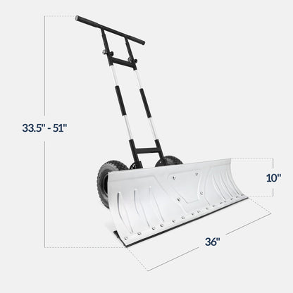 36" Heavy-Duty Snow Pusher with Wheels – Adjustable Steel Blade
