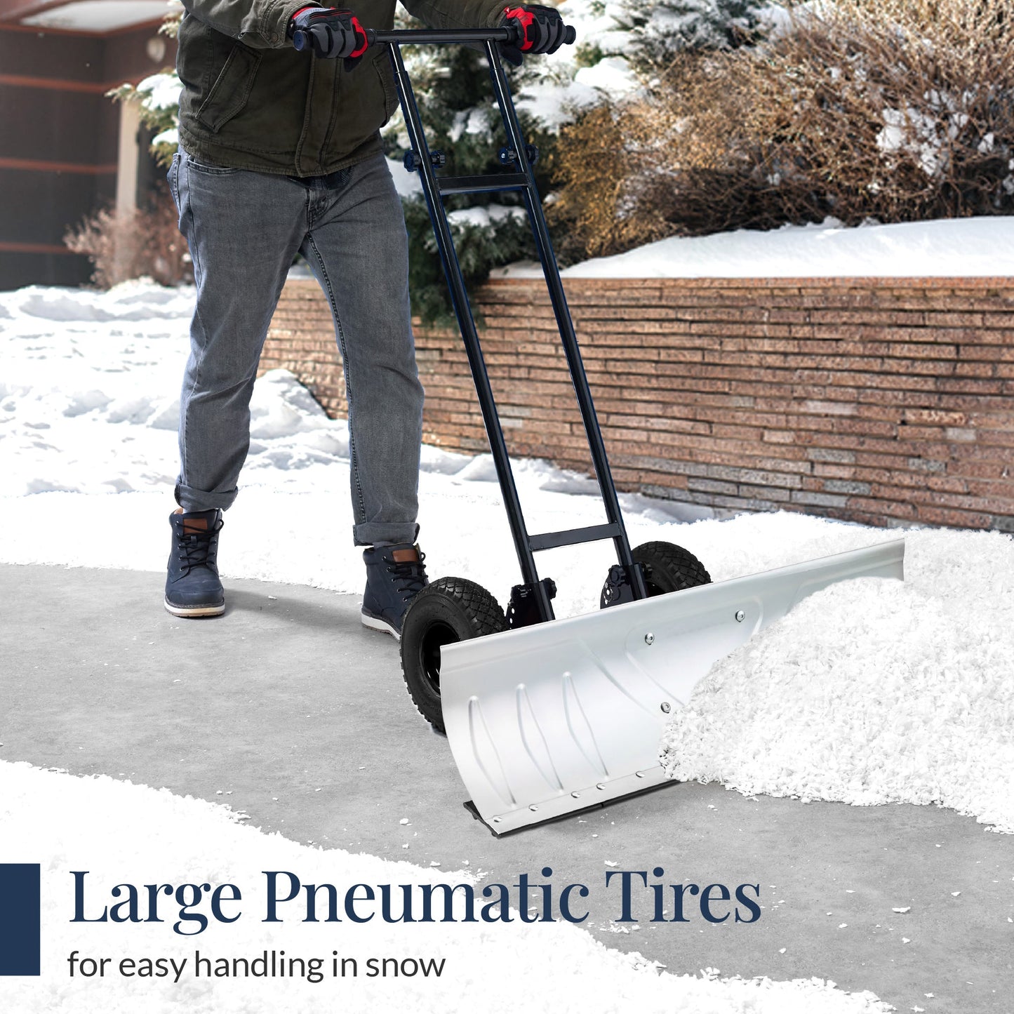 36" Heavy-Duty Snow Pusher with Wheels – Adjustable Steel Blade