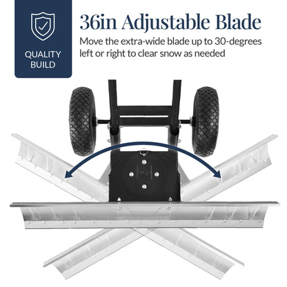 36" Heavy-Duty Snow Pusher with Wheels – Adjustable Steel Blade