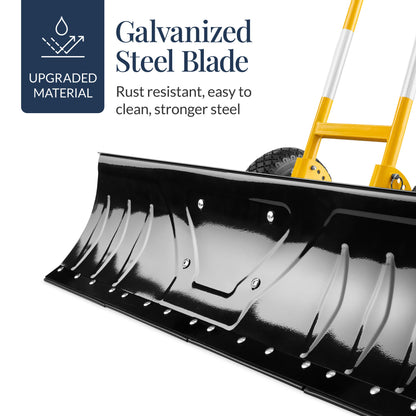 36" Heavy-Duty Snow Pusher with Wheels – Adjustable Steel Blade