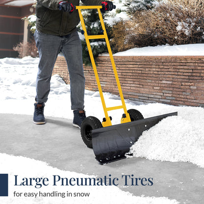 36" Heavy-Duty Snow Pusher with Wheels – Adjustable Steel Blade