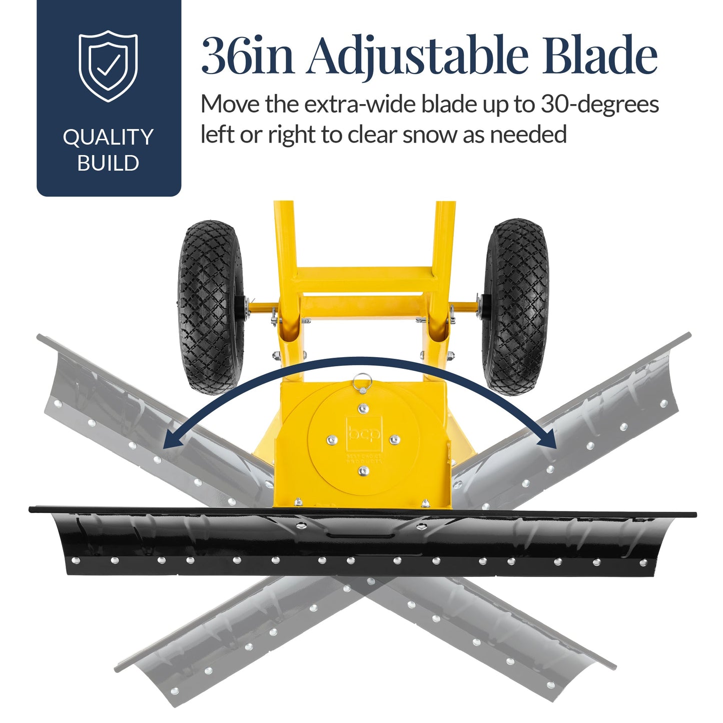 36" Heavy-Duty Snow Pusher with Wheels – Adjustable Steel Blade