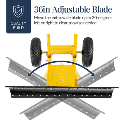 36" Heavy-Duty Snow Pusher with Wheels – Adjustable Steel Blade