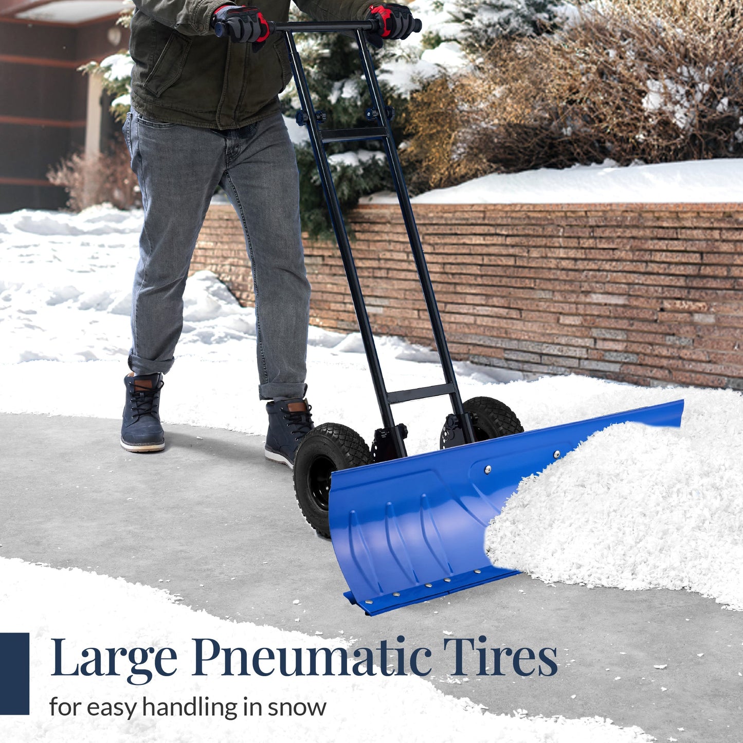 36" Heavy-Duty Snow Pusher with Wheels – Adjustable Steel Blade