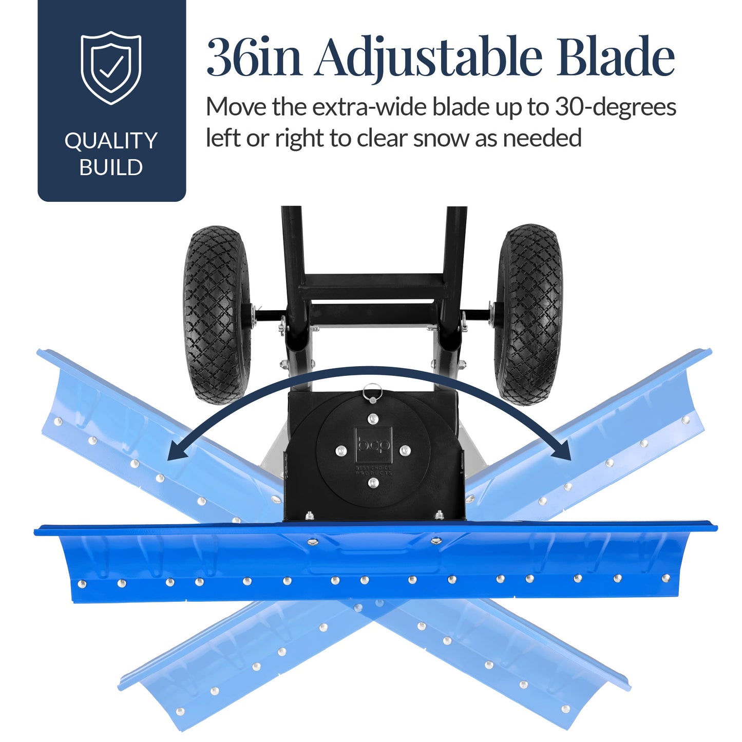 36" Heavy-Duty Snow Pusher with Wheels – Adjustable Steel Blade