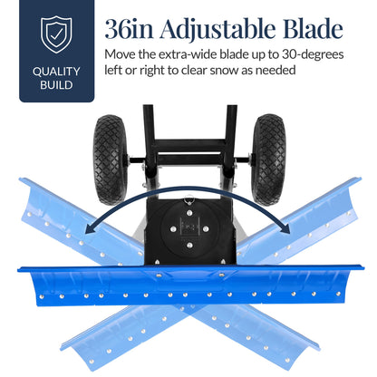 36" Heavy-Duty Snow Pusher with Wheels – Adjustable Steel Blade