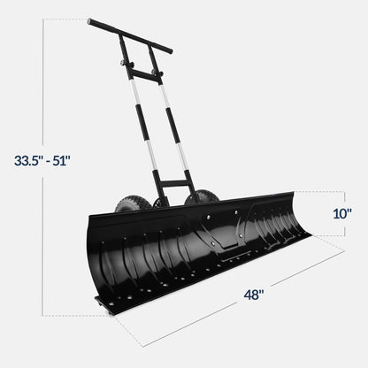 48" Heavy-Duty Snow Pusher with Wheels – Adjustable Steel Blade