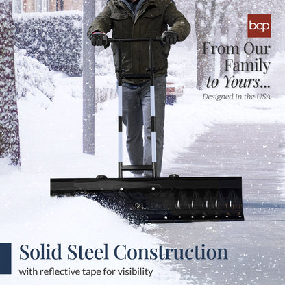 48" Heavy-Duty Snow Pusher with Wheels – Adjustable Steel Blade