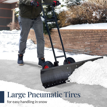 48" Heavy-Duty Snow Pusher with Wheels – Adjustable Steel Blade