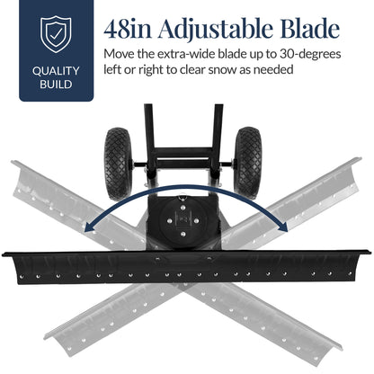 48" Heavy-Duty Snow Pusher with Wheels – Adjustable Steel Blade