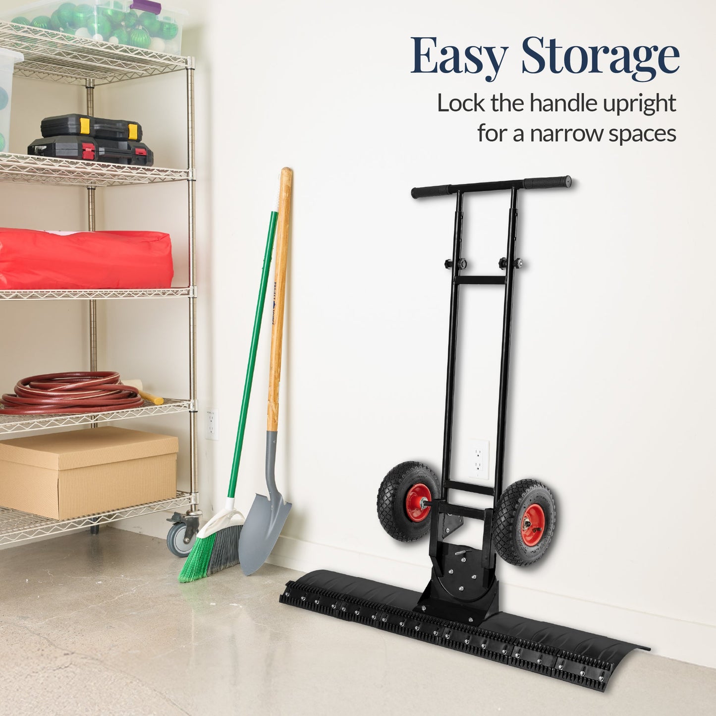 48" Heavy-Duty Snow Pusher with Wheels – Adjustable Steel Blade