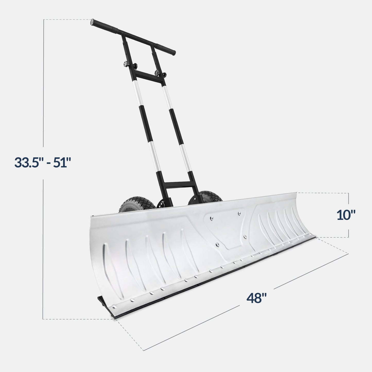 48" Heavy-Duty Snow Pusher with Wheels – Adjustable Steel Blade