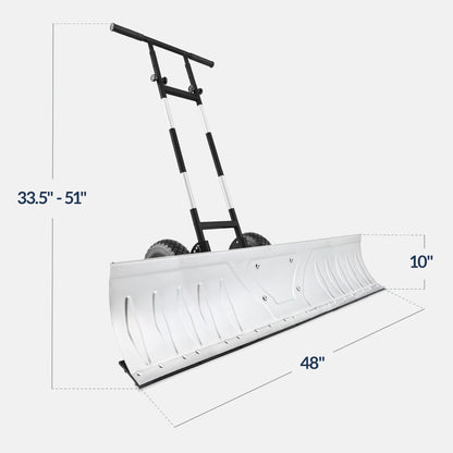 48" Heavy-Duty Snow Pusher with Wheels – Adjustable Steel Blade