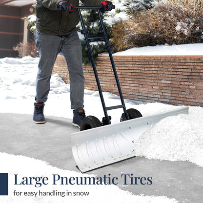 48" Heavy-Duty Snow Pusher with Wheels – Adjustable Steel Blade