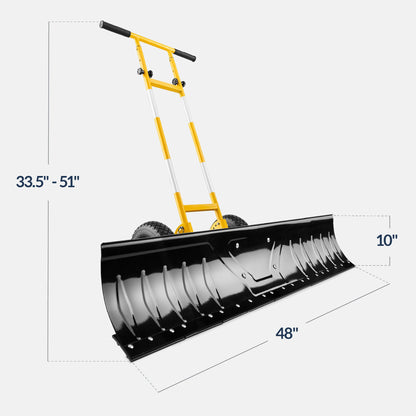 48" Heavy-Duty Snow Pusher with Wheels – Adjustable Steel Blade