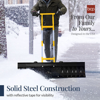 48" Heavy-Duty Snow Pusher with Wheels – Adjustable Steel Blade