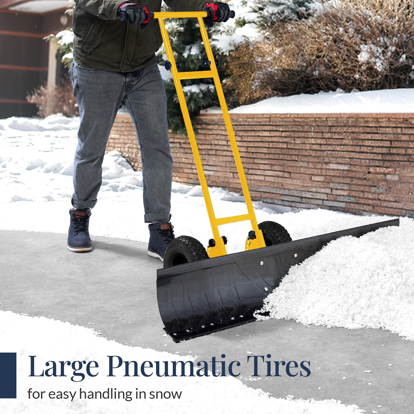 48" Heavy-Duty Snow Pusher with Wheels – Adjustable Steel Blade