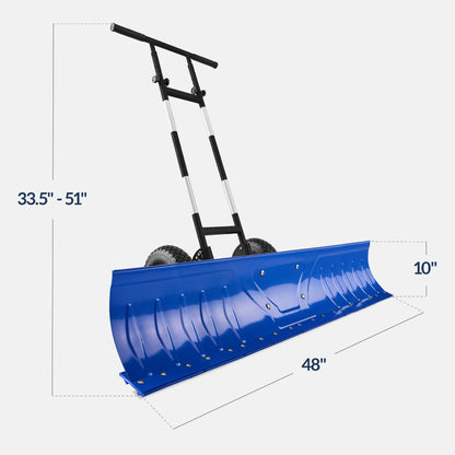 48" Heavy-Duty Snow Pusher with Wheels – Adjustable Steel Blade