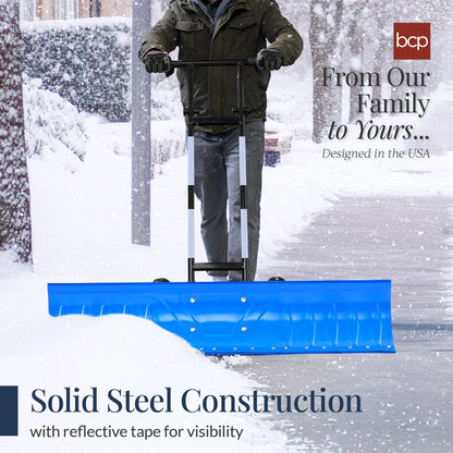 48" Heavy-Duty Snow Pusher with Wheels – Adjustable Steel Blade