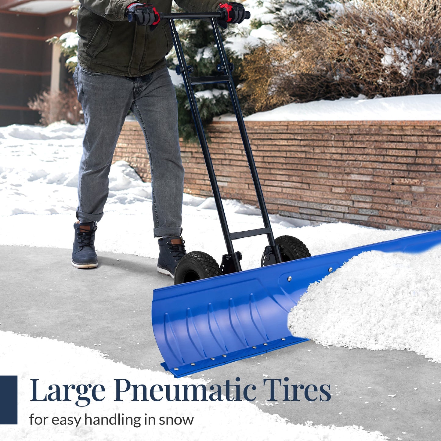 48" Heavy-Duty Snow Pusher with Wheels – Adjustable Steel Blade