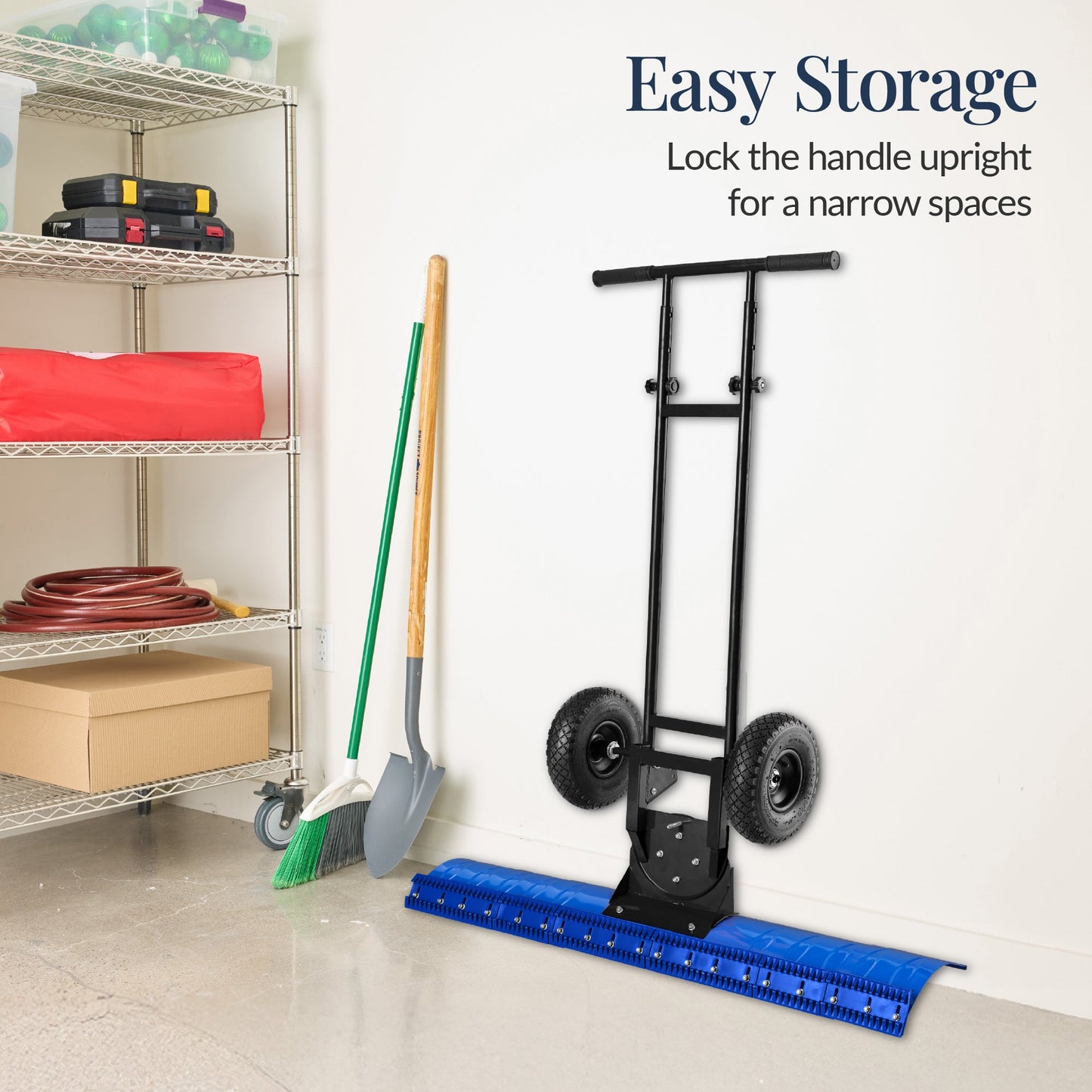 48" Heavy-Duty Snow Pusher with Wheels – Adjustable Steel Blade