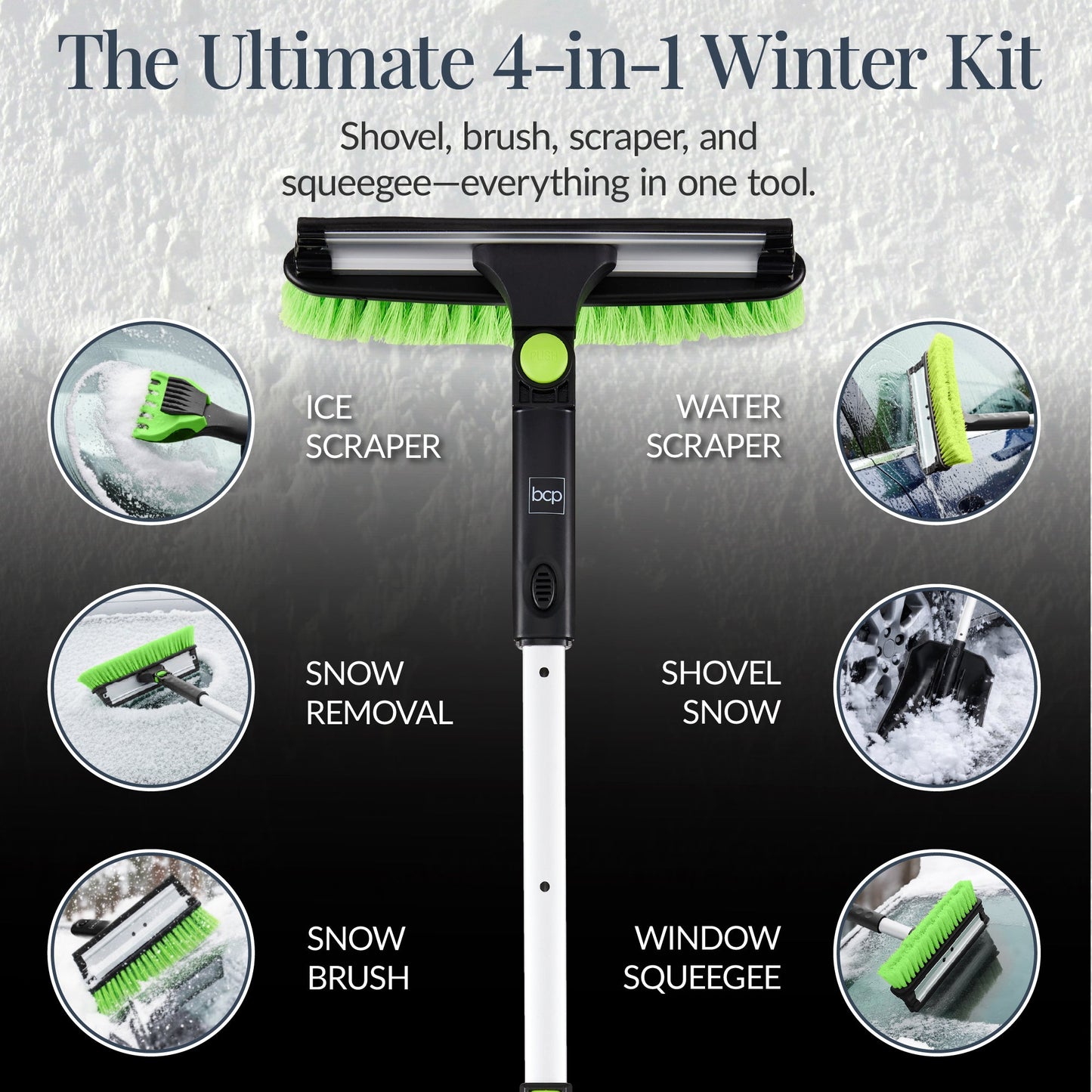 4-in-1 Snow Brush with Shovel, Ice Scraper & Squeegee