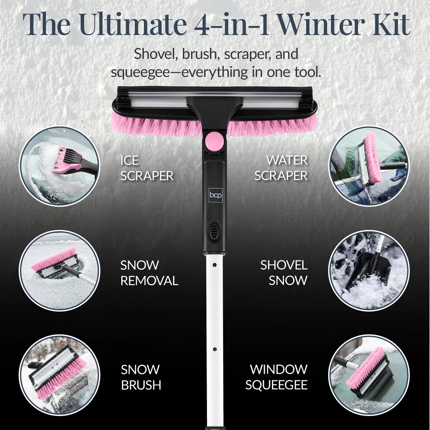 4-in-1 Snow Brush with Shovel, Ice Scraper & Squeegee