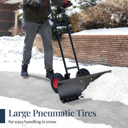 36" Heavy-Duty Snow Pusher with Wheels – Adjustable Steel Blade
